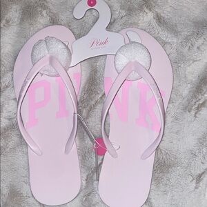 Victoria's Secret Pink Flip Flops with White Pom-Poms